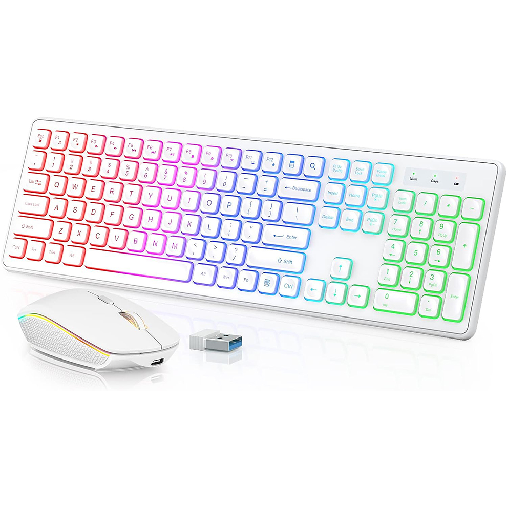 Gaming Keyboard Mouse Combo - لوحة مفاتيح وماوس لاسلكية بإضاءة خلفية،